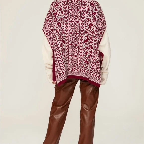 LA DoubleJ Burgundy and Cream Turtleneck Sweater - Picture 2 of 6